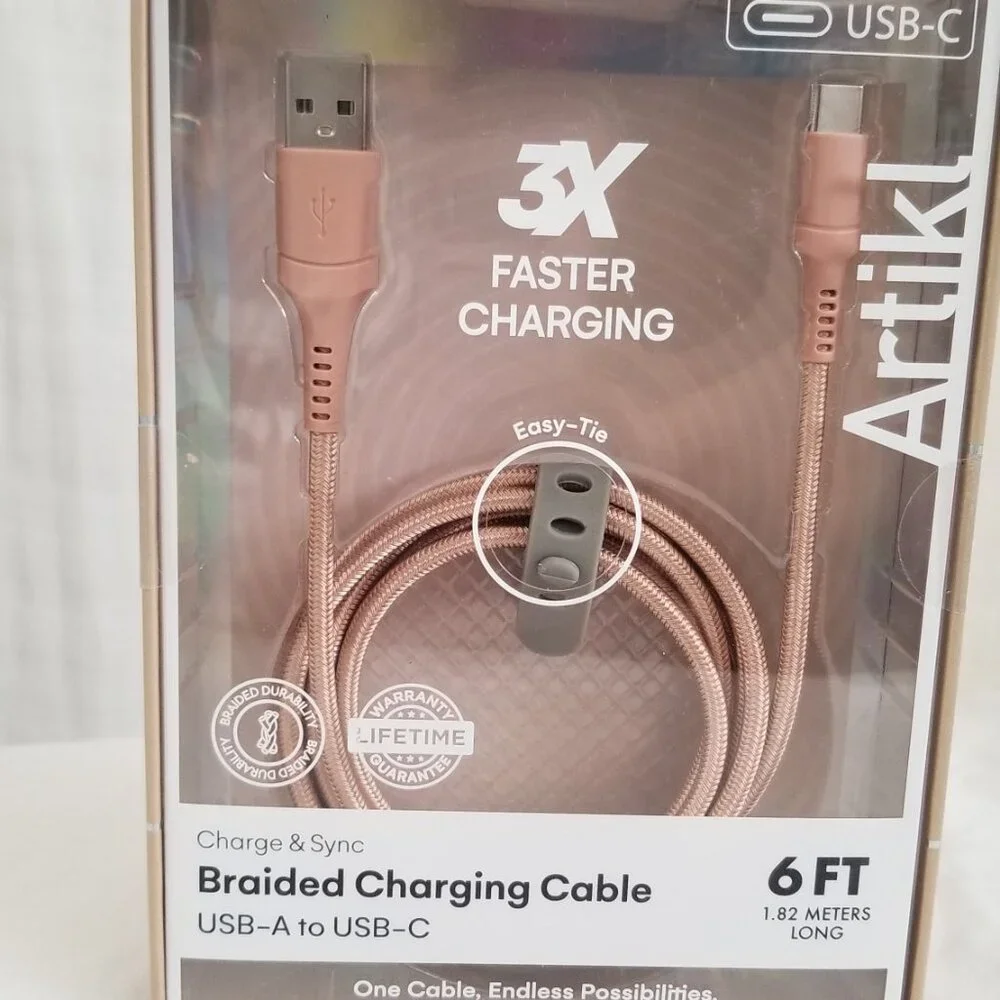 Artikl Charge & Sync Braided Charging Cable 6f USB-A to UBC-C 3X Color Peach